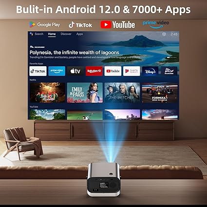 Smart Projector with WIFI and Bluetooth, 800ANSI Native 1080P Portable Projector Built-in Apps, Auto Keystone & Electric Focus Movie Projector for Home Theater, Compatible with IOS/Android/HD